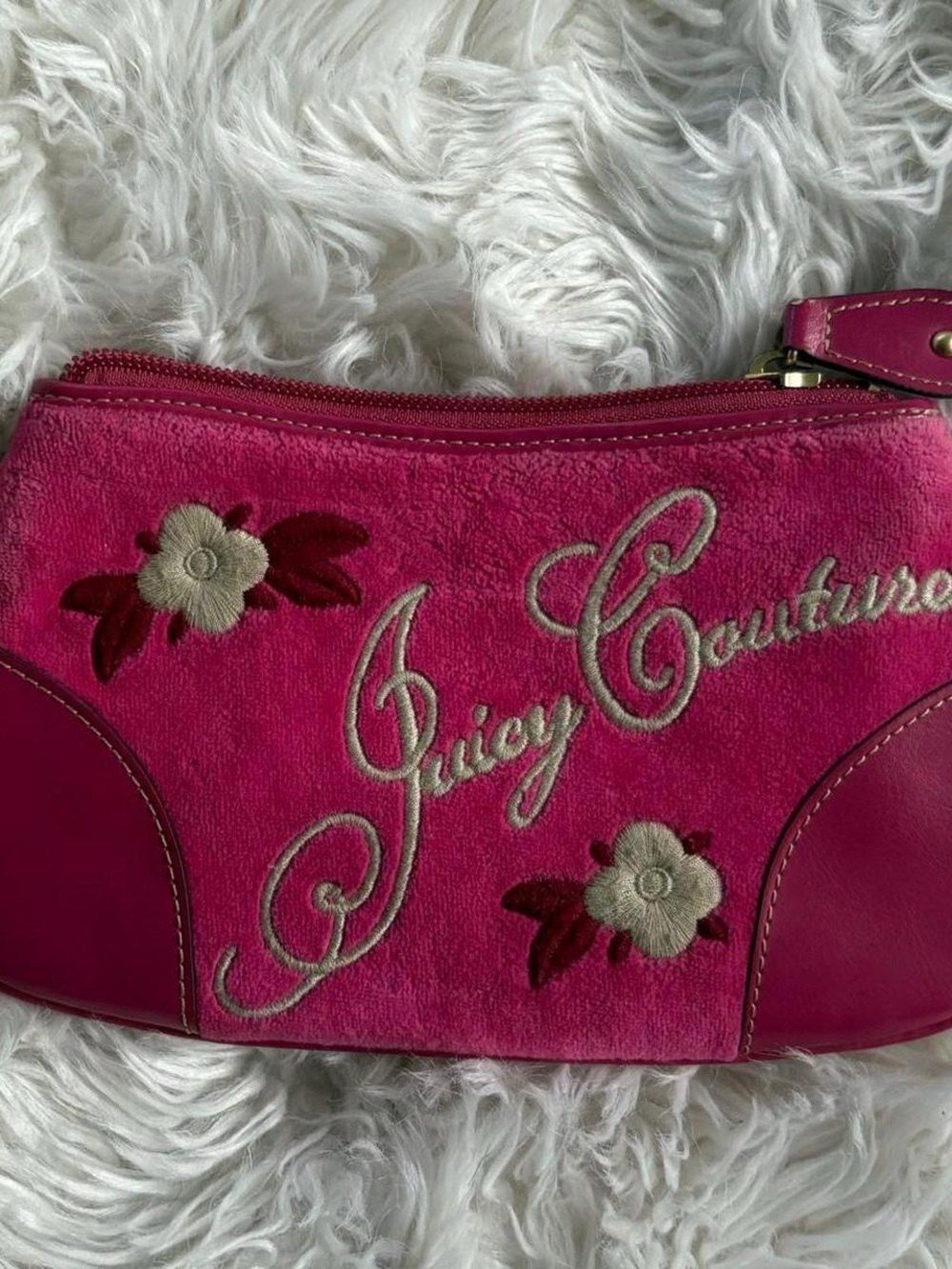 Juicy Couture Hot Pink Embroidered Suede Wristlet